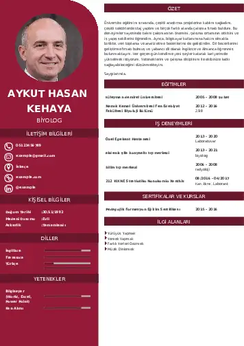 Biyolog CV Örnekleri cv indir